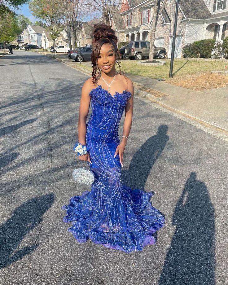 Women's Mermaid Prom Dress, Sweetheart Sequin Royal Blue Birthday Party Dress - View 2 | FashionDia