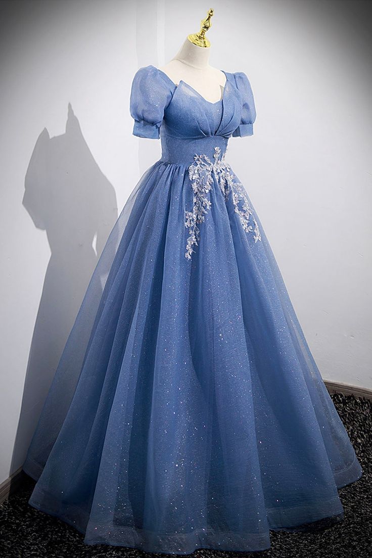 Tulle Lace Floor-Length Prom Dress, Short Sleeve Evening Dress - View 3 | FashionDia