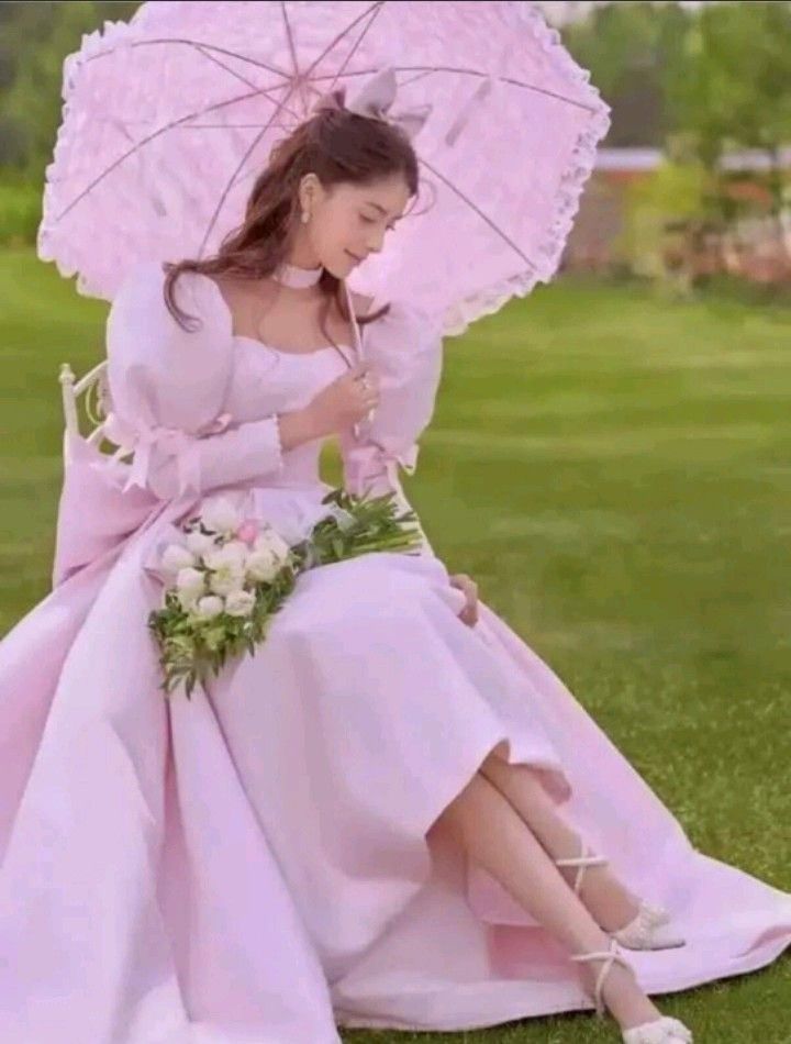 A-Line Long Sleeves Pink Satin Long Prom Dress Party Dresses - View 2 | FashionDia