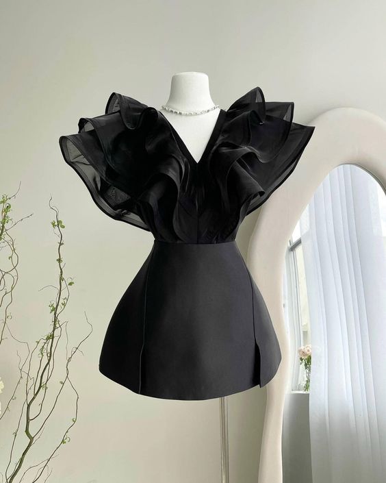 Short mini gown with ruffles cocktail party dress Homecoming Dress - FashionDia