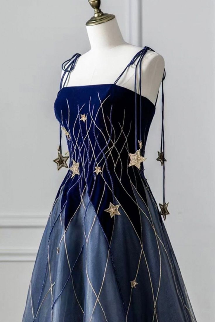 Spaghetti Strap Long Prom Dress with Star, Evening Party Dress - View 3 | FashionDia