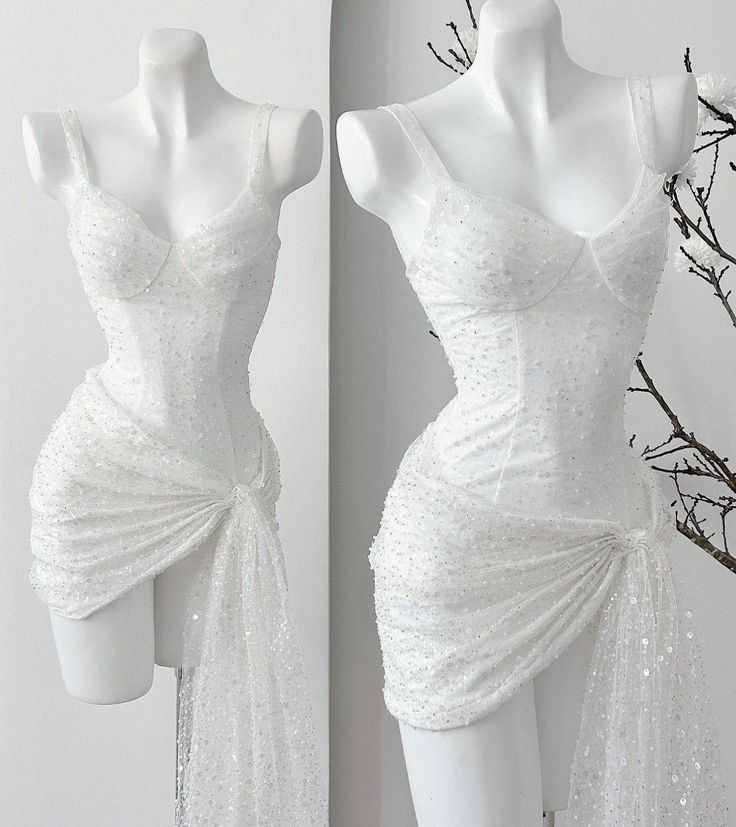 White Shinny Dress Women's Party Prom Dress Short Formal Dress - View 2 | FashionDia