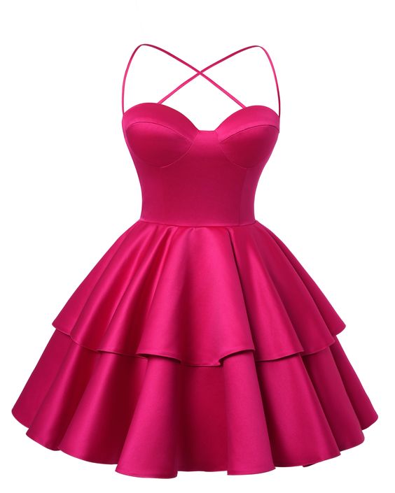 Satin Homecoming Dress Sweetheart Neck Tiered Short Graduation Dresses - FashionDia