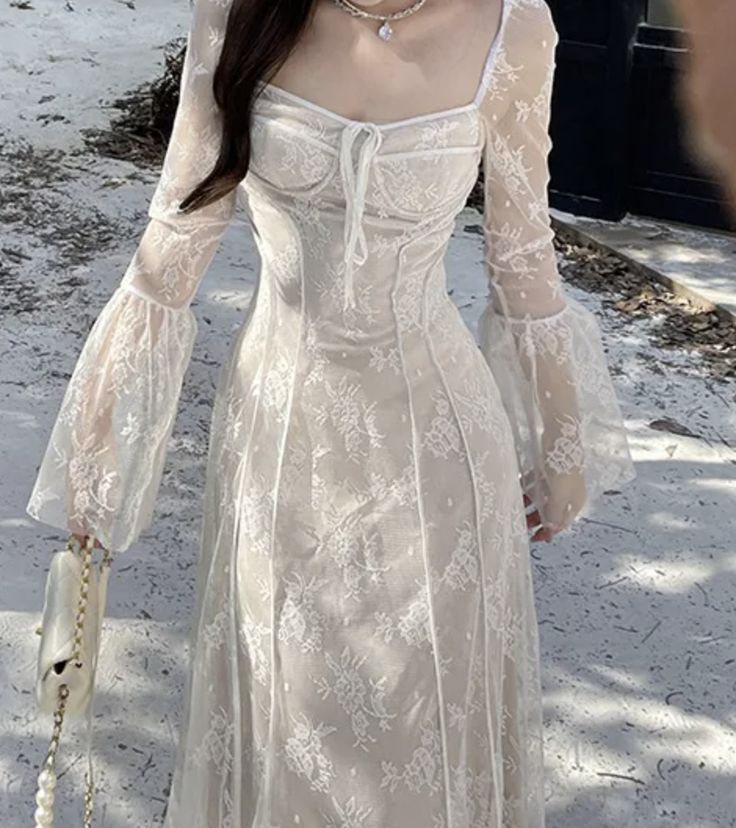 Women's A-Line Lace Long Simple Dress, Sexy Elegant Vintage Evening Dress - View 2 | FashionDia