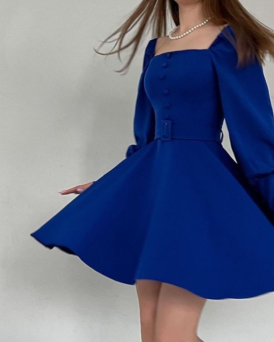 Royal Blue Long Sleeves Sexy Short Occasion Dress Short Prom Dress - View 2 | FashionDia