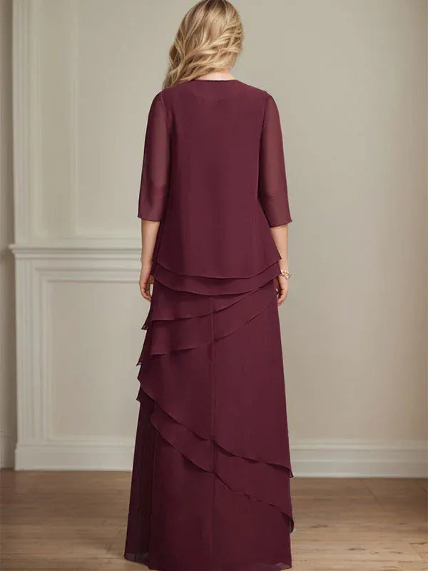 Sheath Scoop Floor-Length Chiffon Mother of the Bride Dress