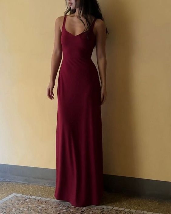 Floor-Length Burgundy Prom Gown Evening Dress - FashionDia