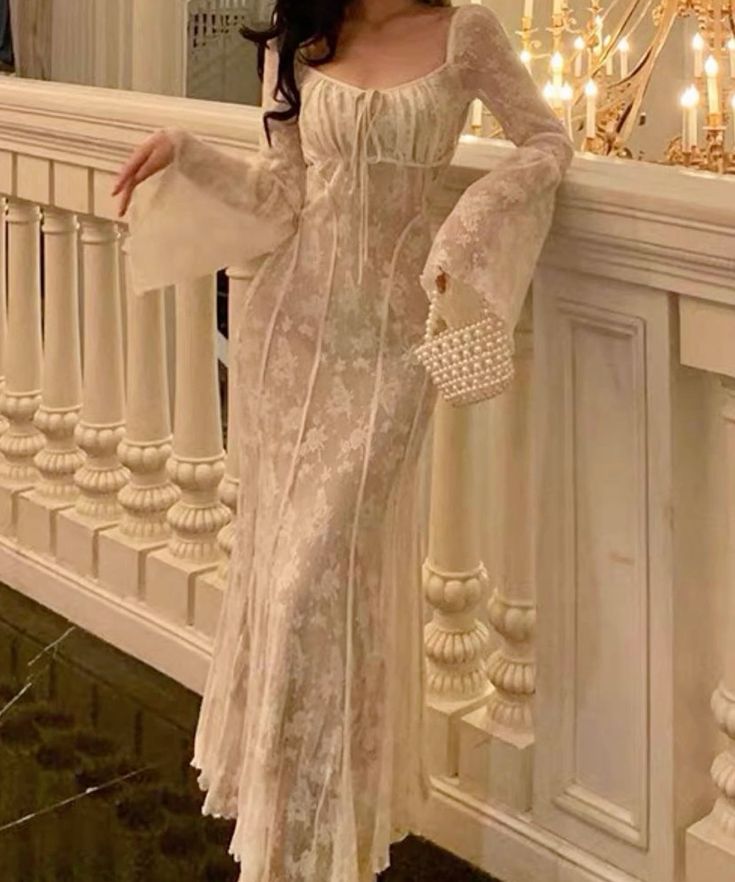 Women's A-Line Lace Long Simple Dress, Sexy Elegant Vintage Evening Dress - View 5 | FashionDia