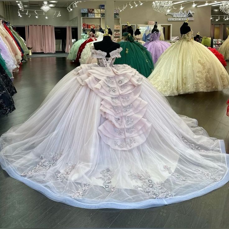 Ball Gown Off-the-Shoulder Tulle Long Prom Dress, Sweet 16 Dress - View 2 | FashionDia