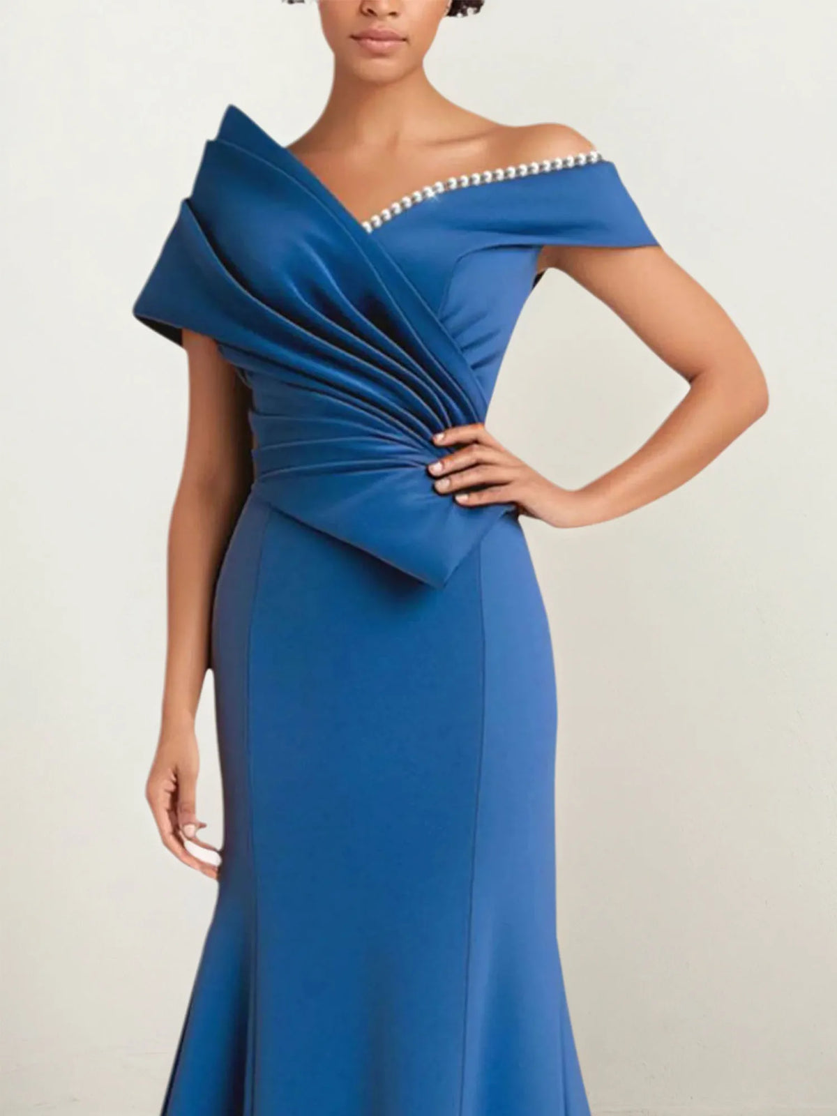 Trumpet/Mermaid Off-the-Shoulder Ruched Pearl Mother of the Bride Dress - View 2 | FashionDia