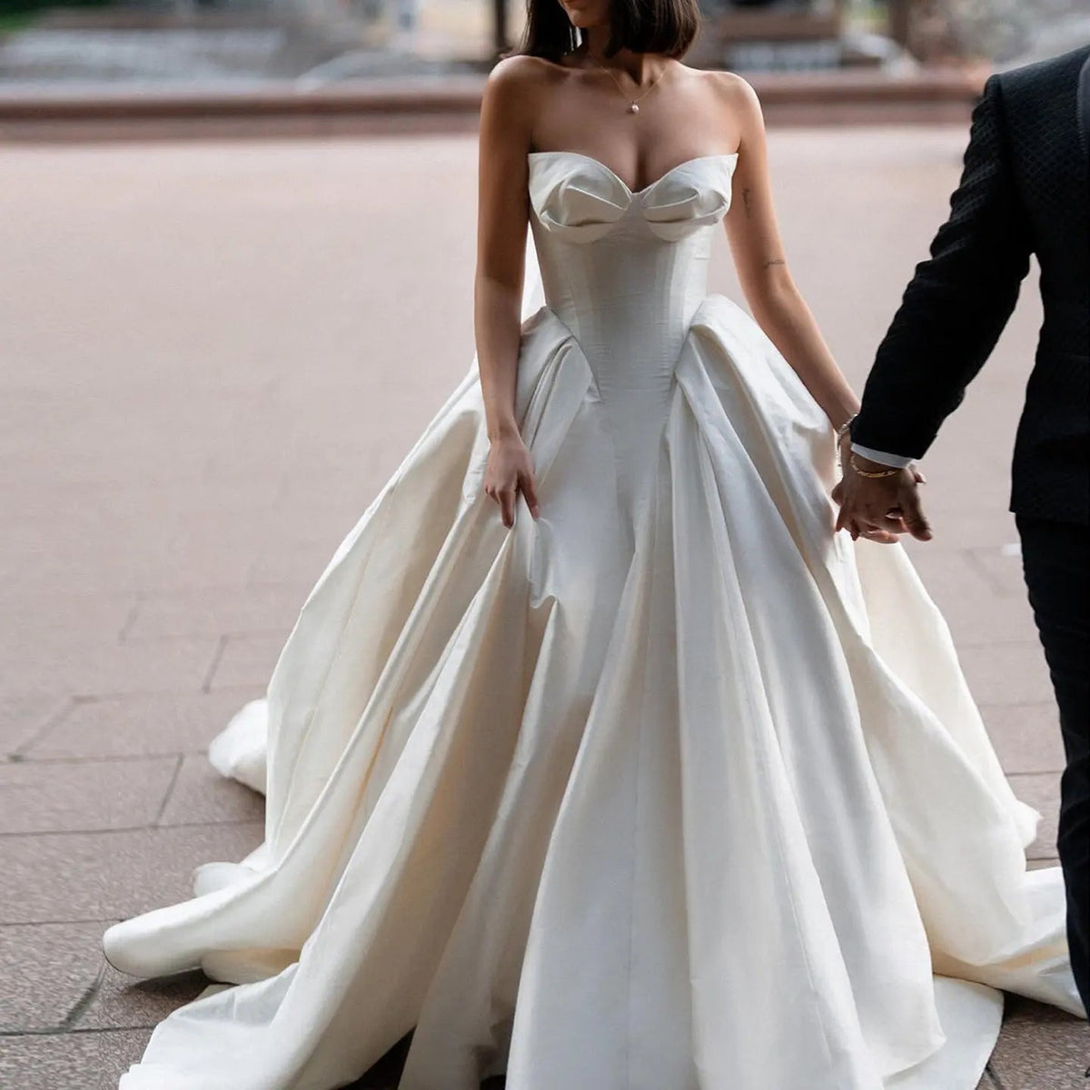Luxury Sweetheart Satin Ball Gown Wedding Dress with Overskirt ZP185