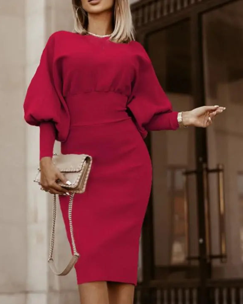 Luxe Costanza Midi Dress with Puff Sleeves Elevated Occasion Wear