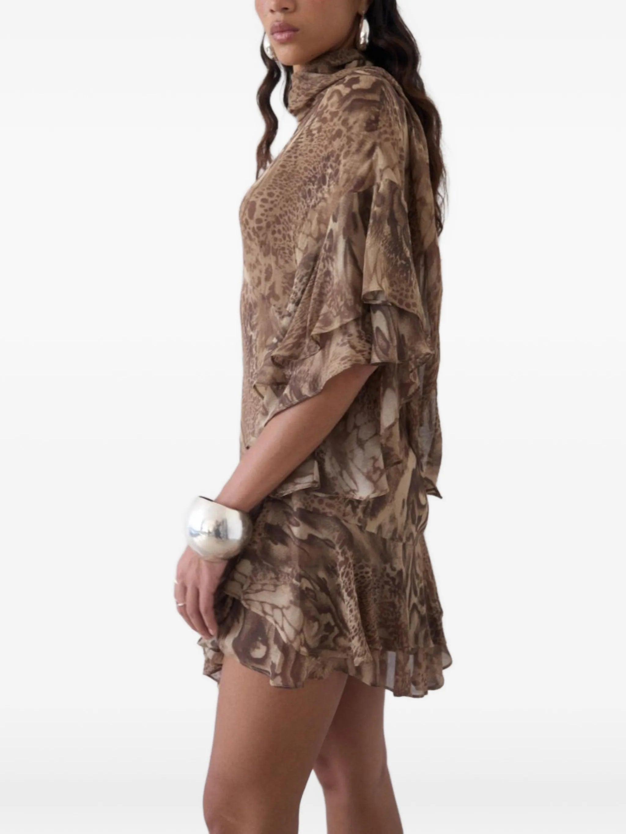 Ruffled Animal Print Mini Dress