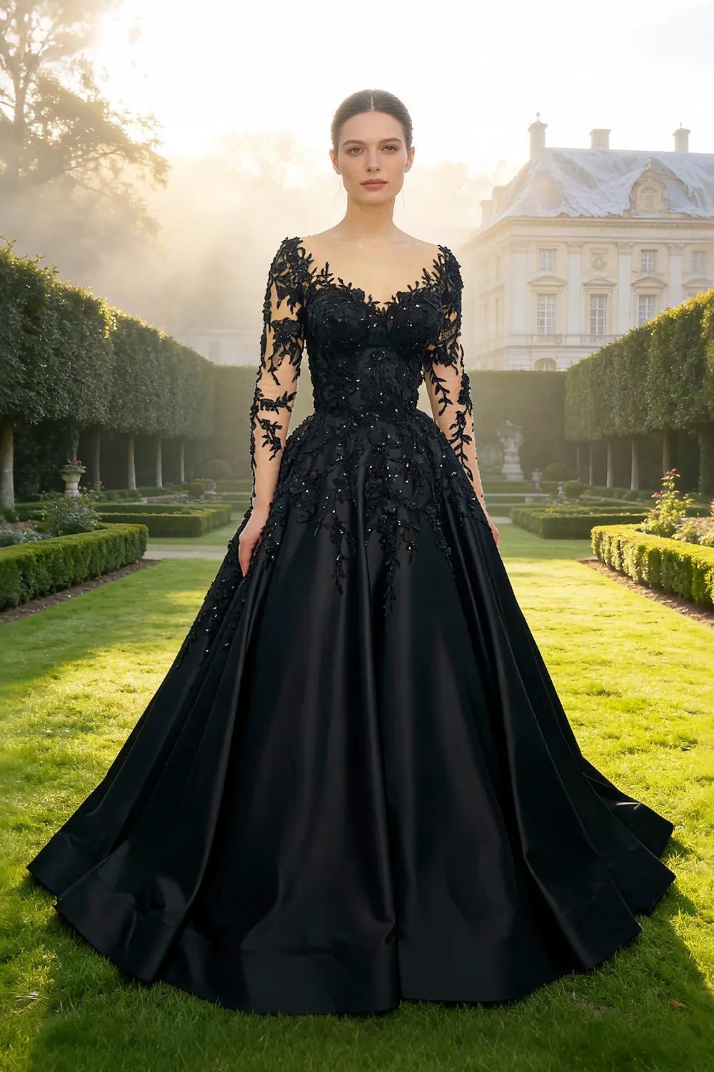 Black Luxury Gothic Wedding Dress Bridal Gown Heavy Beading  ZP199