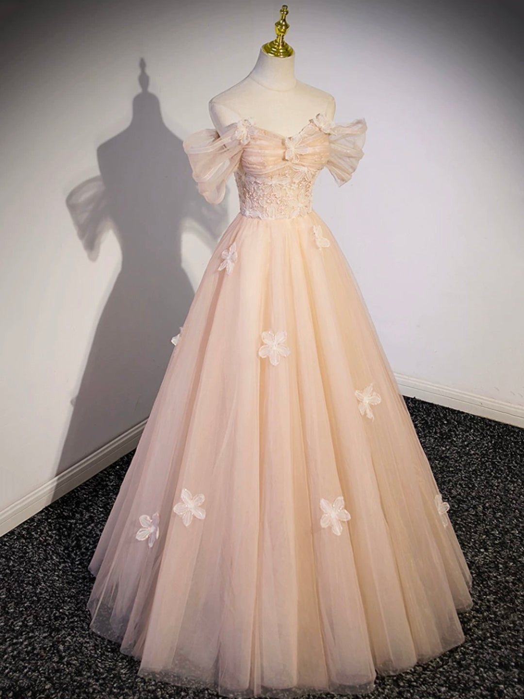 LIGHT PINK TULLE LONG PROM DRESS, BEAUTIFUL A-LINE EVENING PARTY DRESS