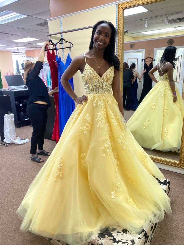 A-Line Yellow Tulle Prom Dress Long Evening Dress - FashionDia