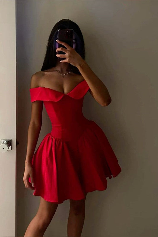 Off the Shoulder Red Homecoming Dresses Little Party Dress
