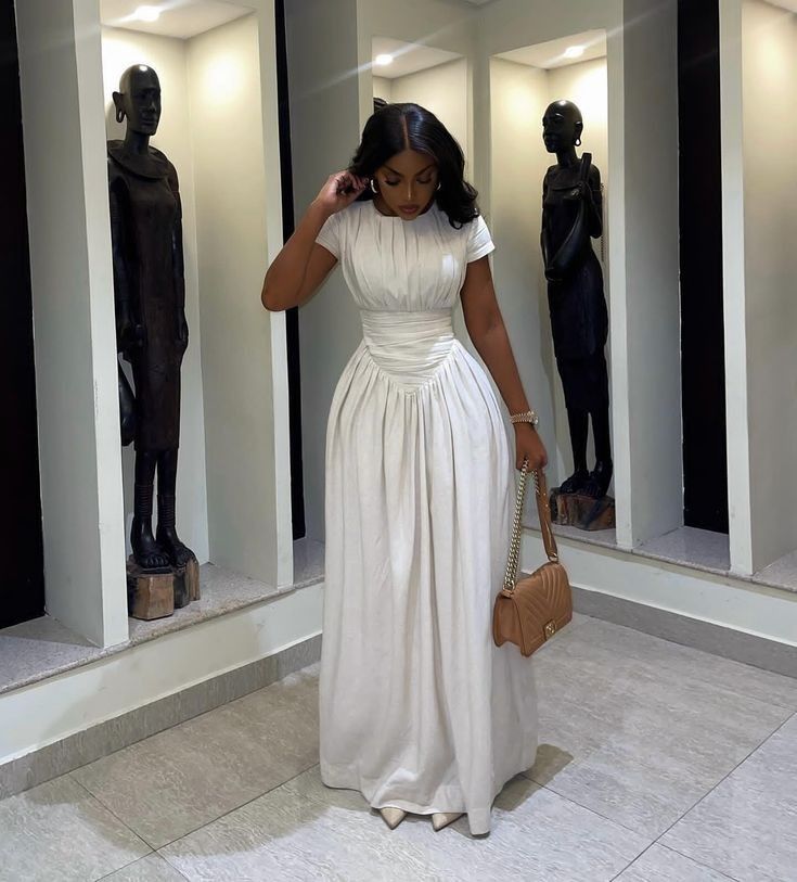 White Short Sleeves Long Party Prom Dresses Formal Evening Dress