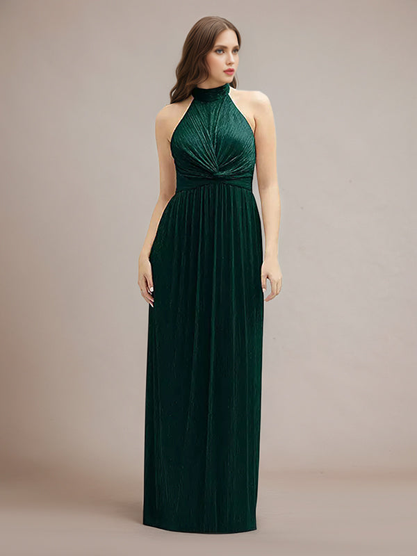 Sheath/Column Halter Neck Sleeveless Floor Length Bridesmaid Dress