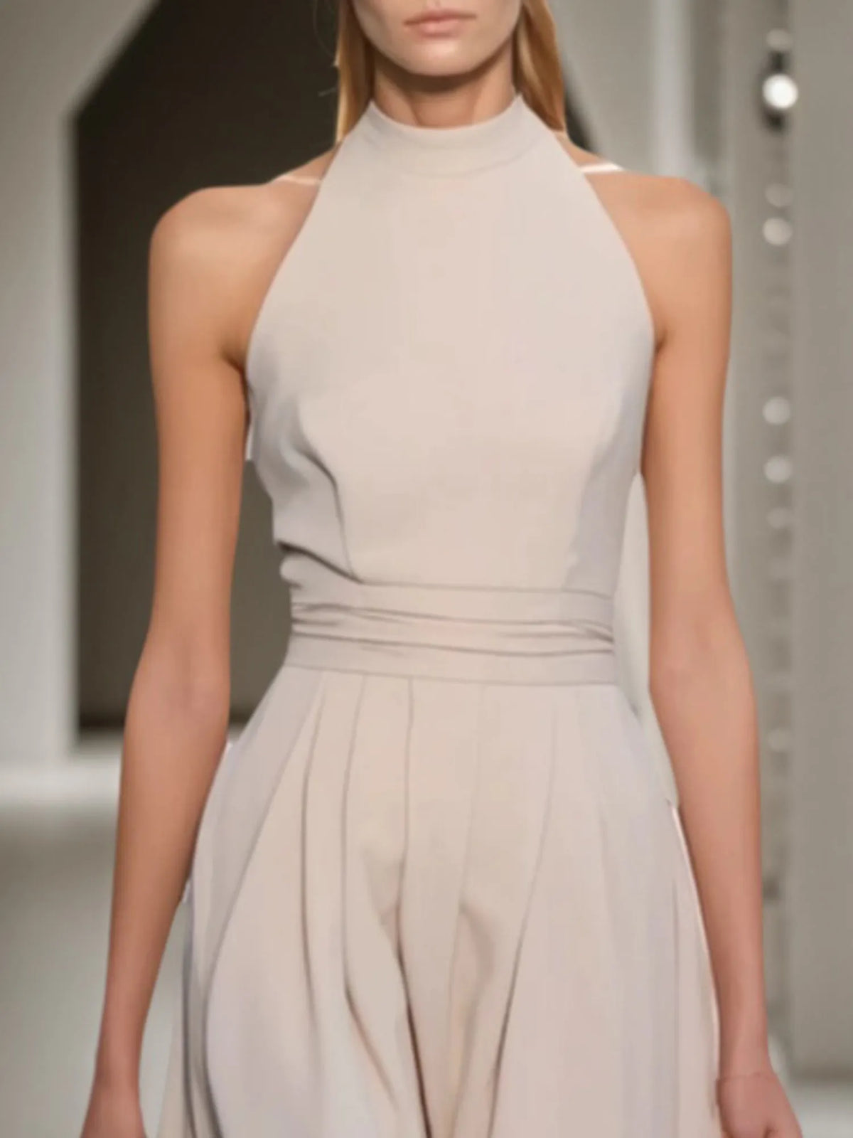 Evening Formal Halter Dress Apricot Maxi Dress - View 2 | FashionDia