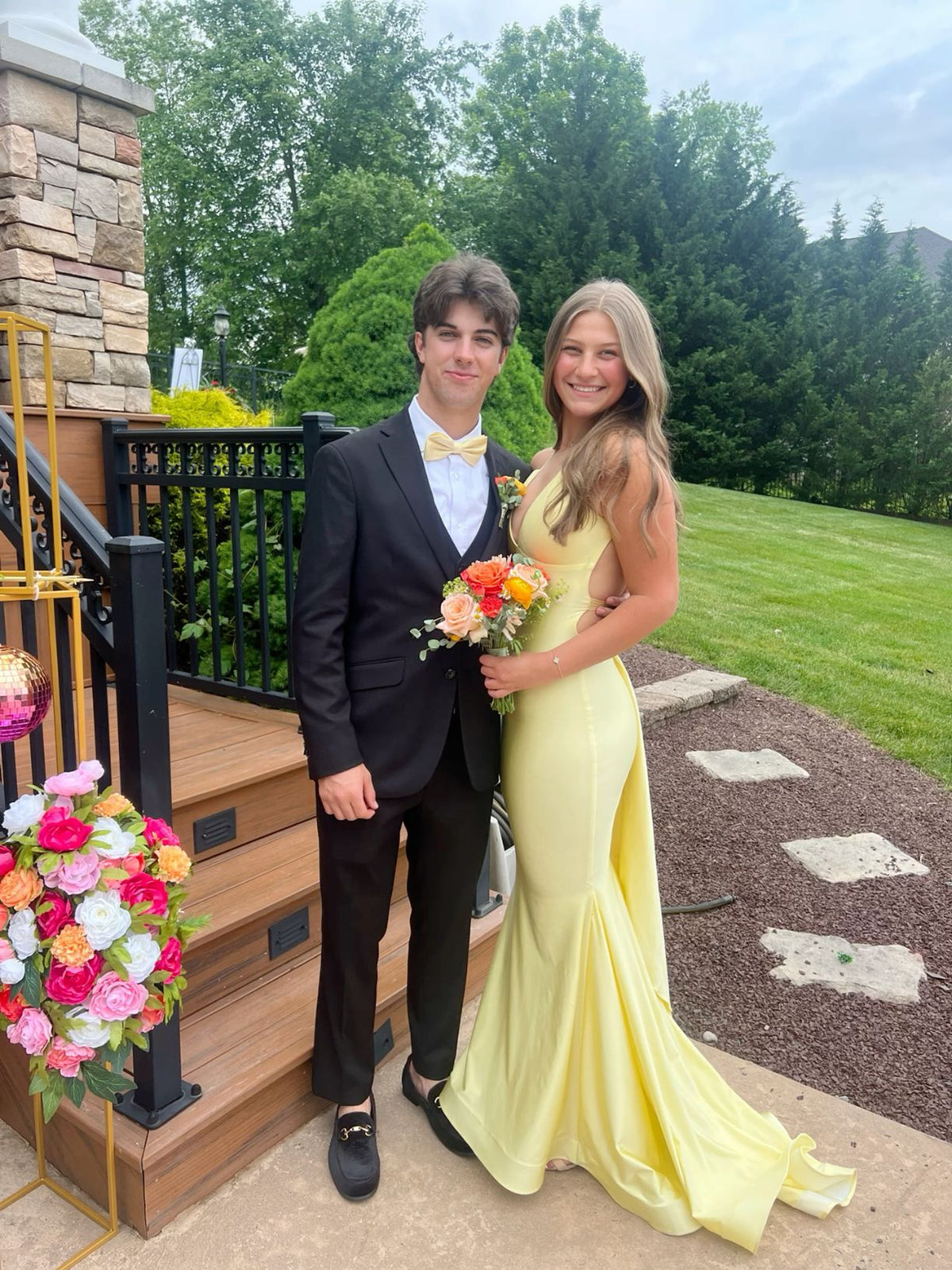 Cross Back Mermaid Long Gown with Attached Train yellow prom dress - FashionDia
