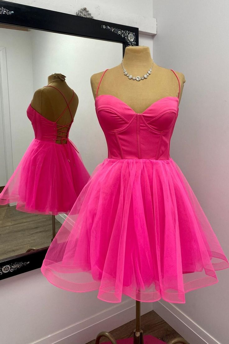 Hot Pink Corset A-Line Short Princess Dress Short Homecoming Party Dress - FashionDia