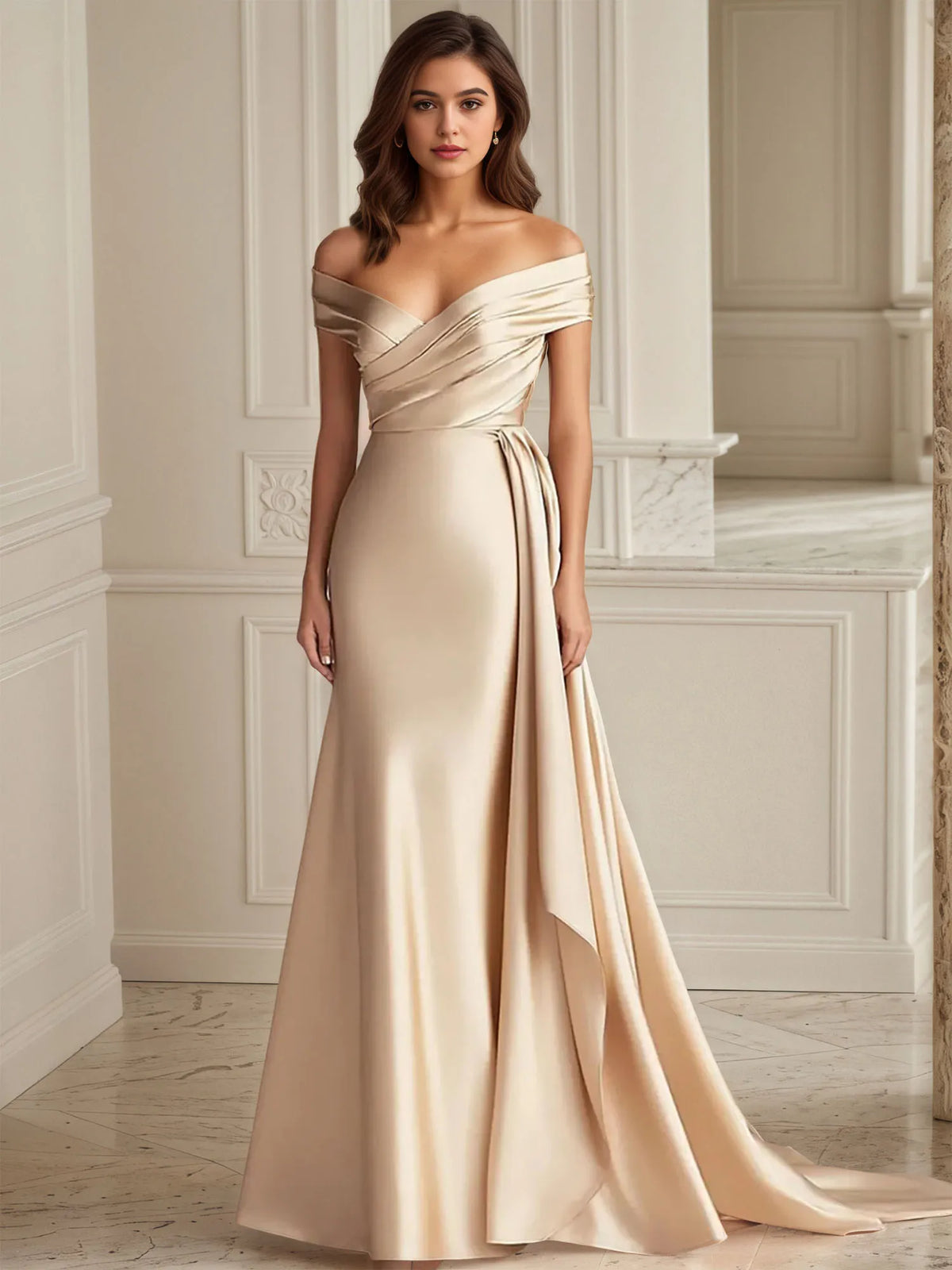 Trumpet/Mermaid Off The Shoulder Ruched Long Formal Dress - VelvetHem