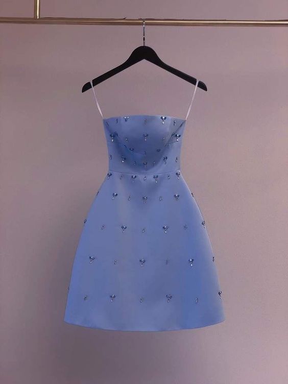 chic a-line blue satin homecoming dress 18th birthday outfits - FashionDia