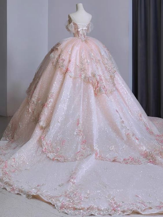 Ball Gown Sweet 16 Dress Off-the-Shoulder Pink Sweet 16 Dresses - View 2 | FashionDia