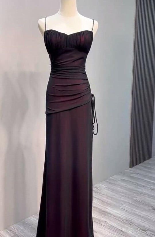 Black And Red Mermaid Straps Long Evening Dress, Long Prom Dress With Leg Slit - FashionDia