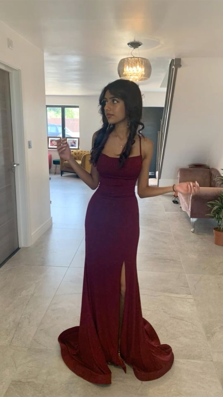 Burgundy dark red glittery prom dress - FashionDia