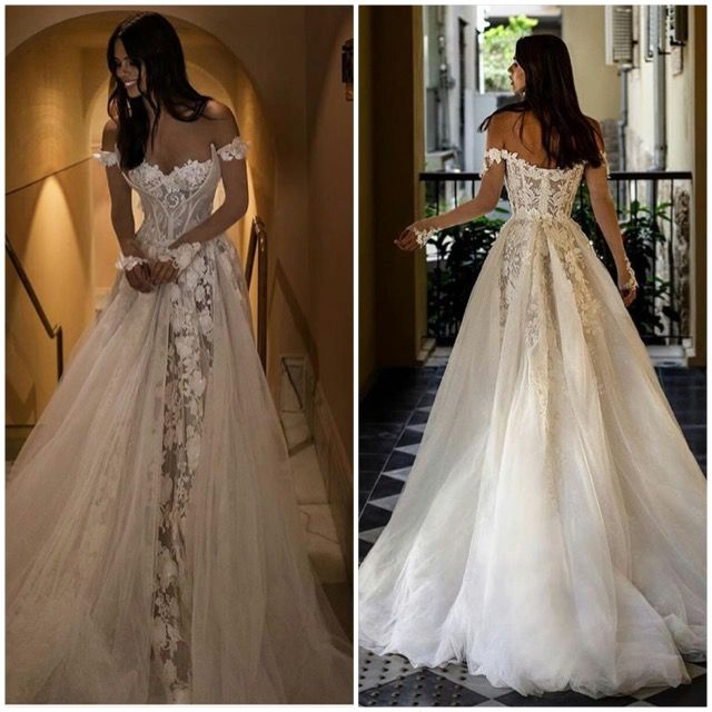 Off-the-Shoulder sweetheart applique lace long sleeves long wedding dress - View 2 | FashionDia