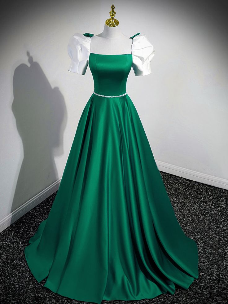 A-Line Satin Long Prom Dresses, A-Line Formal Dresses - FashionDia