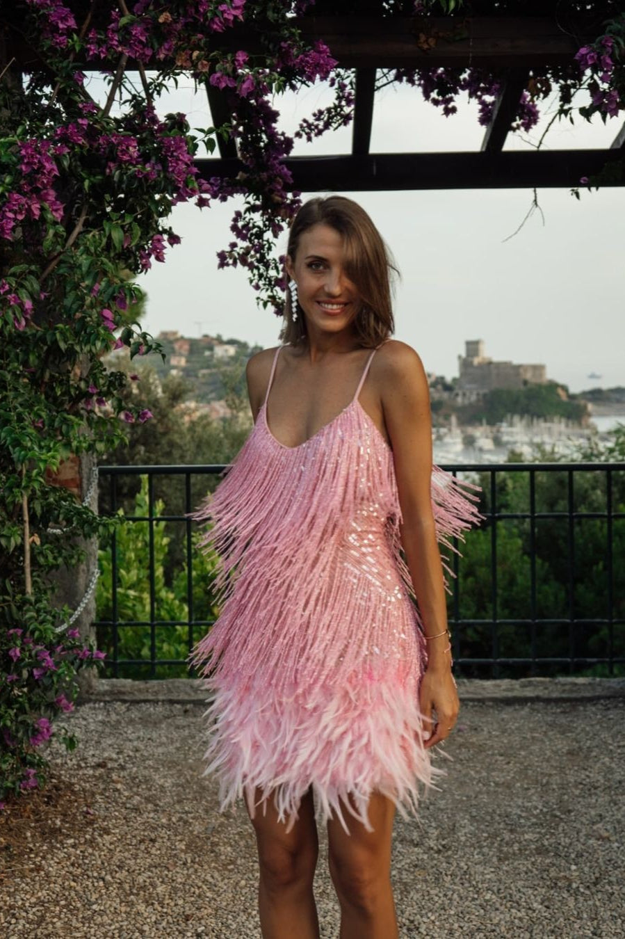 Feather Trim Sequin Dress with Urban Everyday Styling Boutique Fashion Style