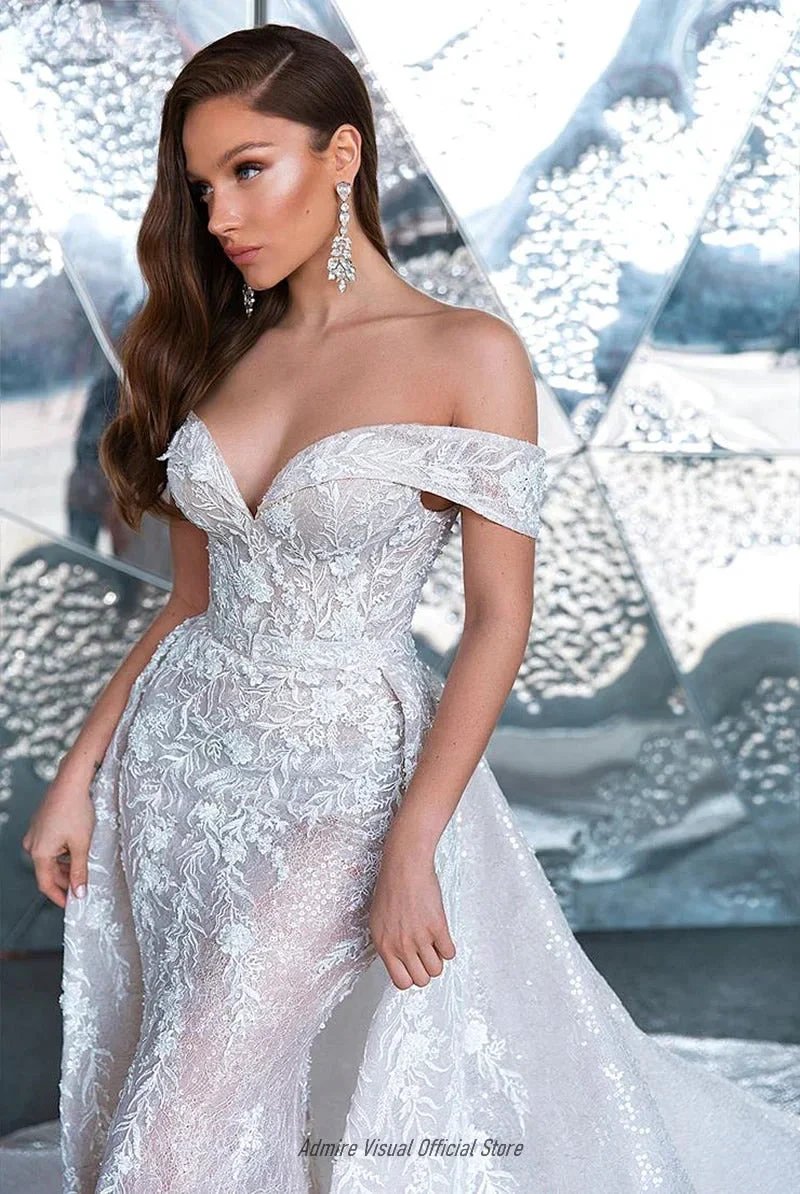 Newest Wedding Dress Mermaid 2 in 1 For Bride Sweetheart Neckline With Lace Apliques Custom Made Plus Sizes Vestidos De Novias (ZD13439)