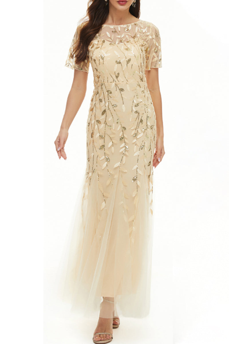 Celebrities Elegant Patchwork Sequins O Neck Evening Dress Dresses - View 10 | VelvetHem