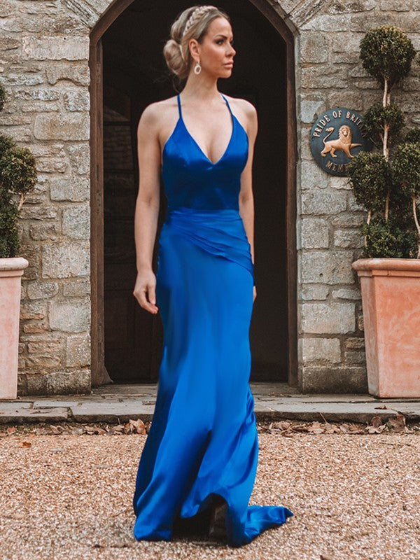 Regal Sapphire Spaghetti Straps V-Neck Backless Mermaid Prom Gown - View 4 | VelvetHem