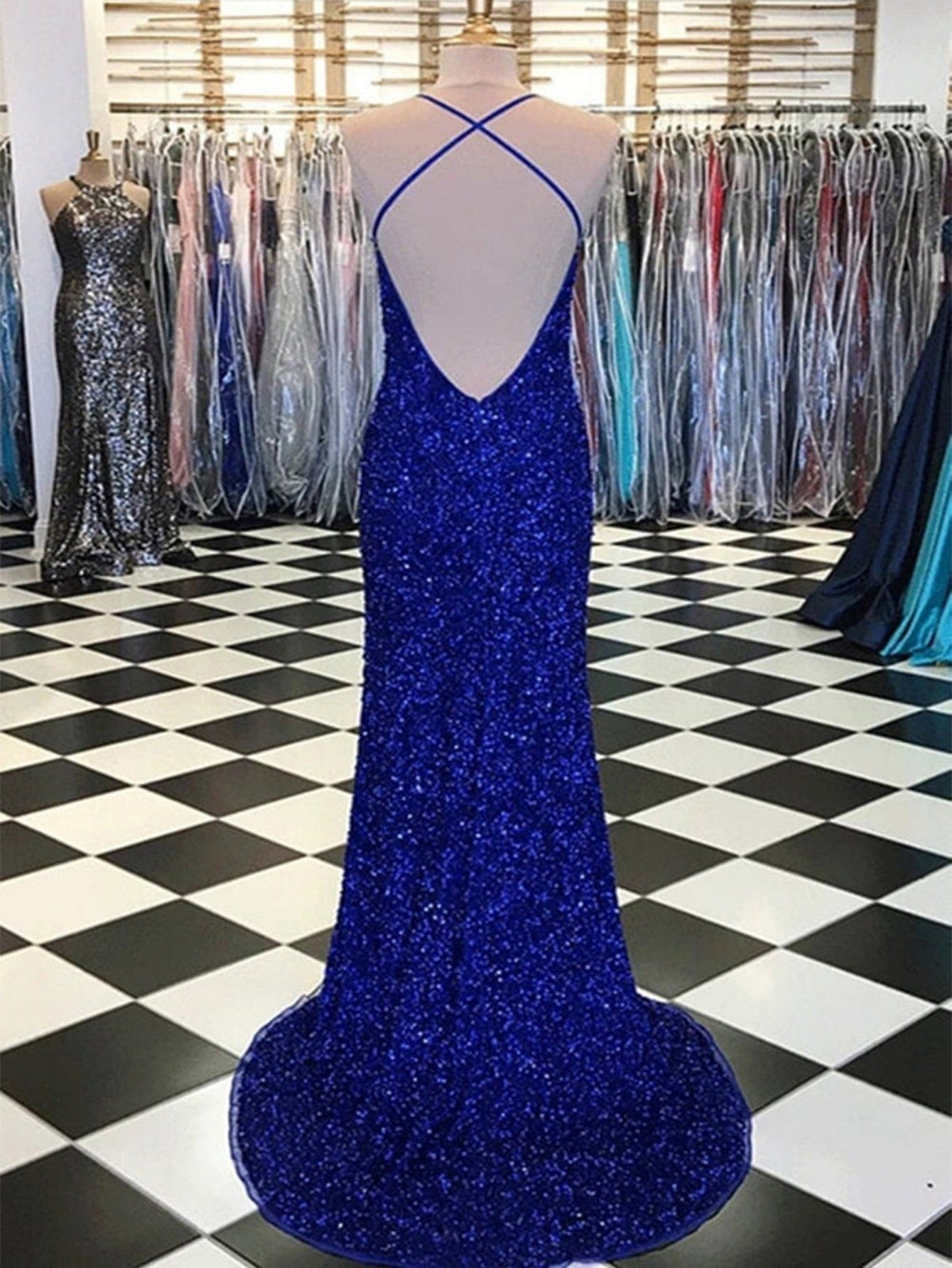Royal Blue Sparkly Mermaid Long Prom Dress With Slit - Fashionpara