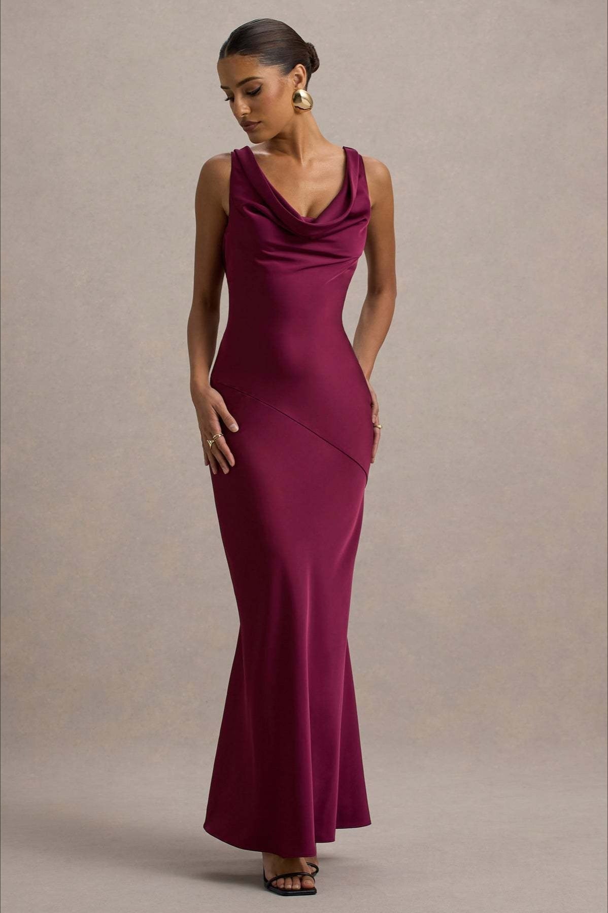 Satin Cowl Neck Dress with Tailored Everyday Styling Boutique Fashion Style