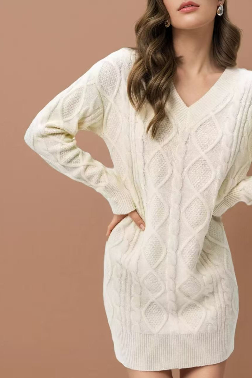 V Neck Cable Knit Work Dress - View 10 | VelvetHem