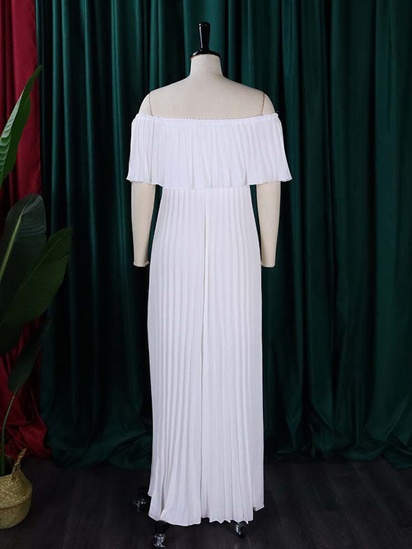 Wrap Pleated Solid Color Off-The-Shoulder Evening Dresses - View 5 | VelvetHem