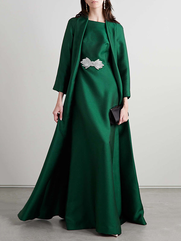 Embroidered Solid Color Long Sleeves Loose Evening Dresses - VelvetHem
