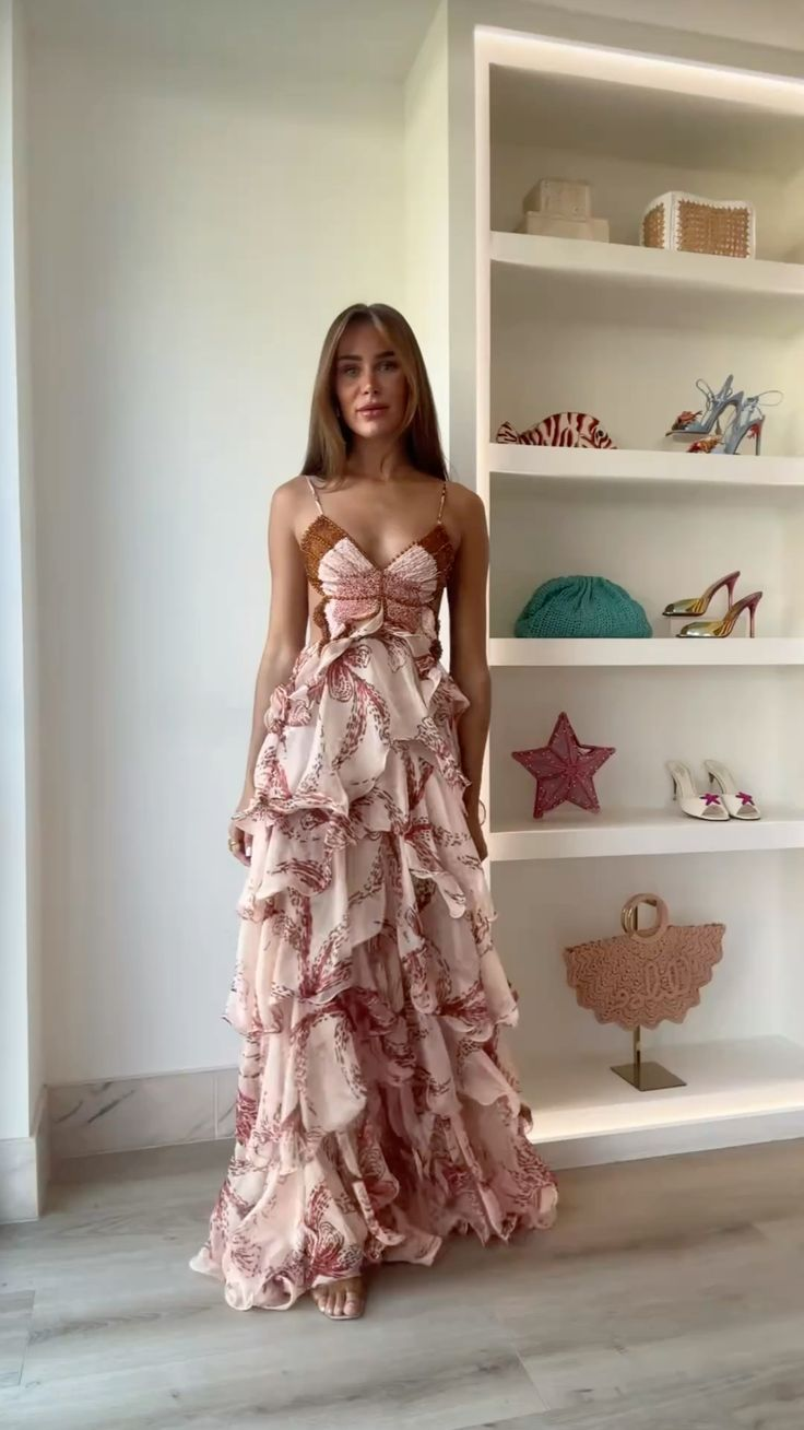 V Neckline Pink Evening Dress Chiffon Long Prom Party Dress