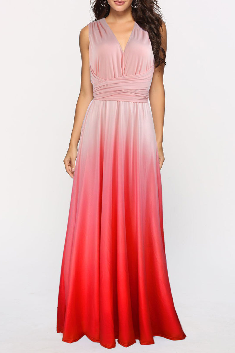 Sexy Gradual Change Bandage Contrast V Neck Evening Dress Dresses - View 8 | VelvetHem