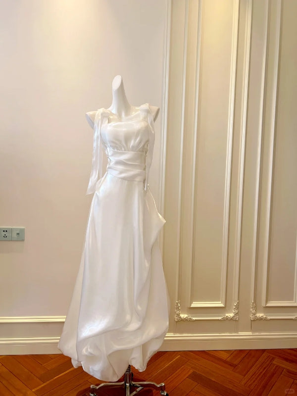 A-Line White Long Formal Party Dress Sweet Simple Bridal Dress