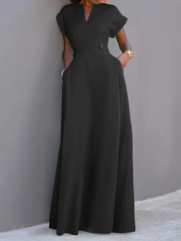 Flying Sleeves Solid Color Split-Joint V-Neck Evening Dresses Maxi Dresses - View 7 | VelvetHem