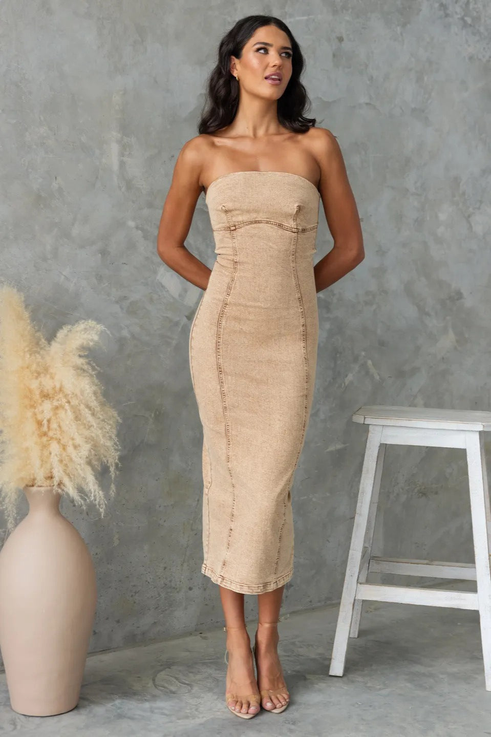 Strapless Patchwork Denim Dress - View 5 | VelvetHem