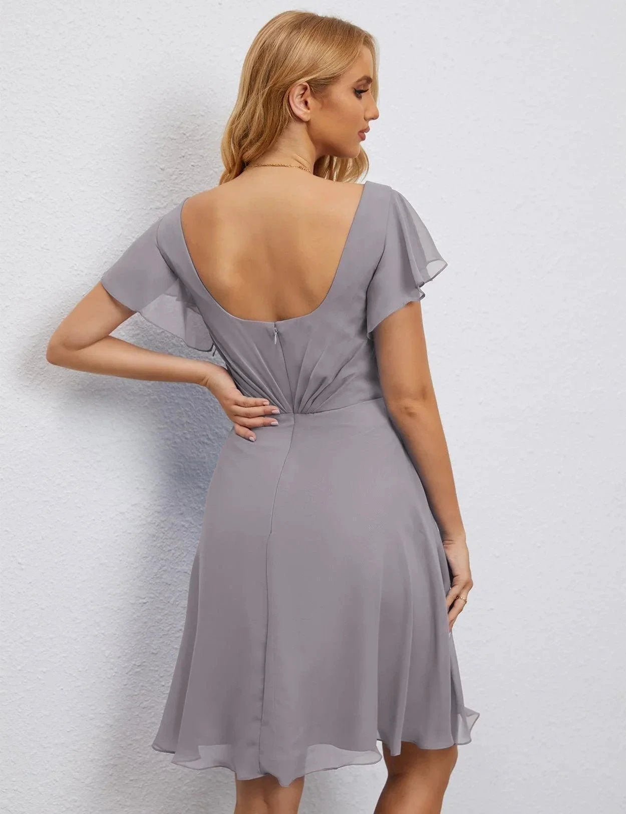 ZapDress U Back Homecoming Dress Formal Prom Dress Knee Length Short Sleeves Cocktail Party Dress 28077 (ZD16953)