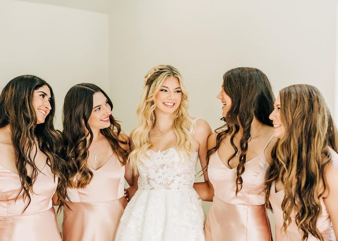 Beautiful A Line Spaghetti Straps Blush Long Bridesmaid Dress with Split Front