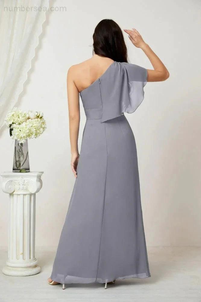 ZapDress  Chiffon Ruffled One Shoulder Long Bridesmaid Dresses A-line Formal Evening Gown Side Split 2809 (ZD17049)